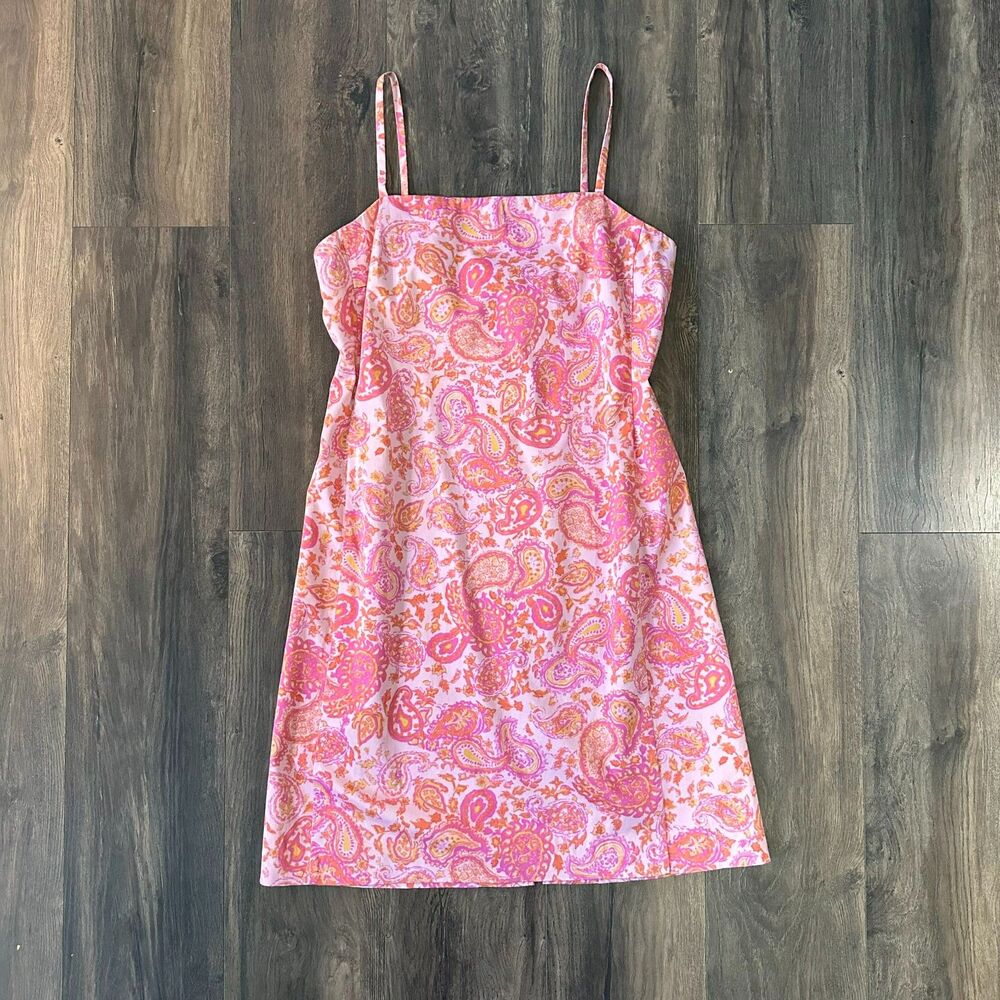 Vtg Lauren Ralph Lauren Dress Paisley Pink Orange Lined Spaghetti Strap Size 12